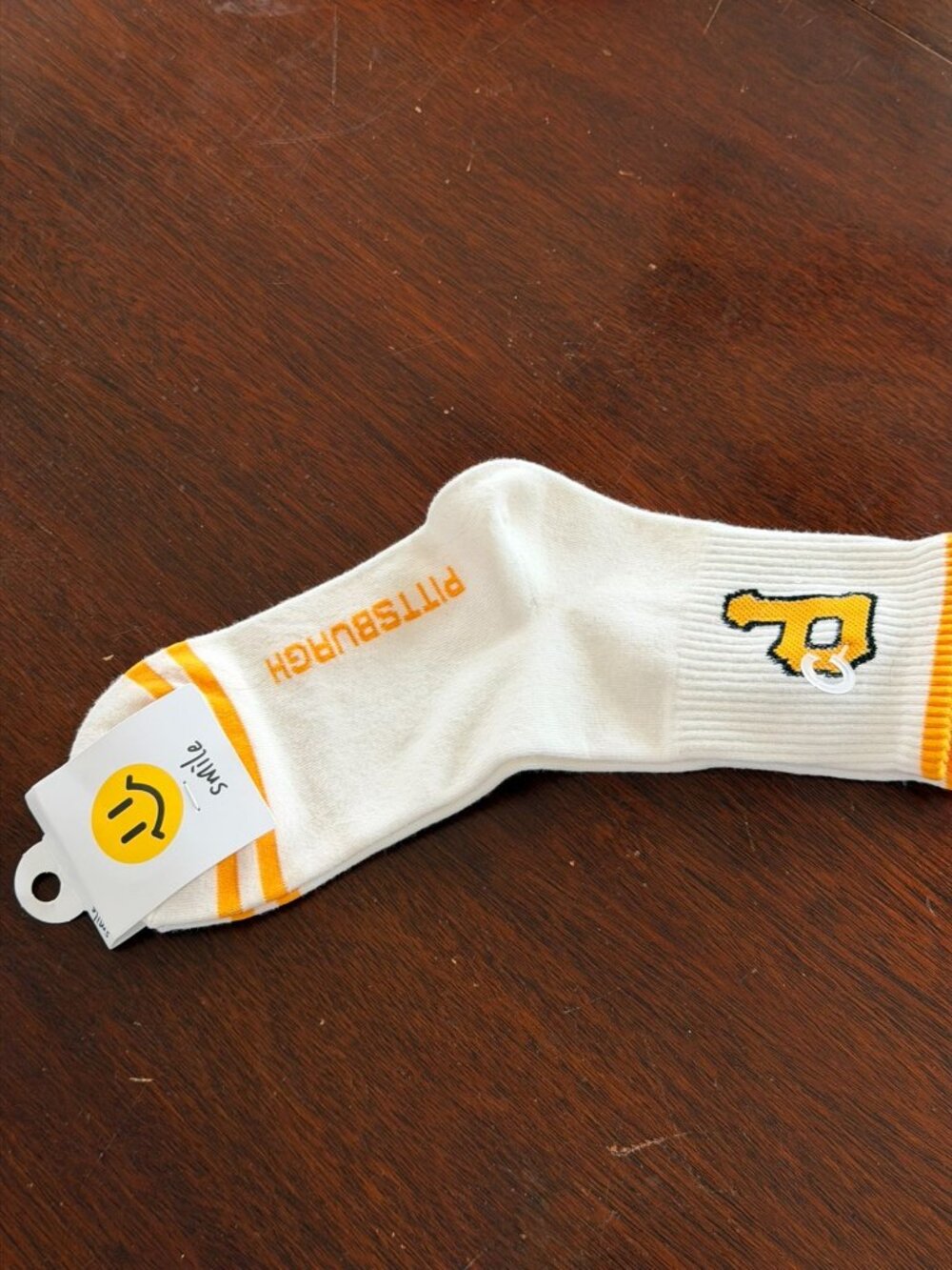 Pittsburgh-Themed Socks With Yellow "P" Design White & Yellow Stripes Made In Ko